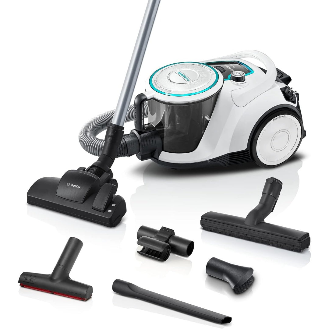 Aspirateur au format traineau associant l'entretien des tapis au coloris blanc
