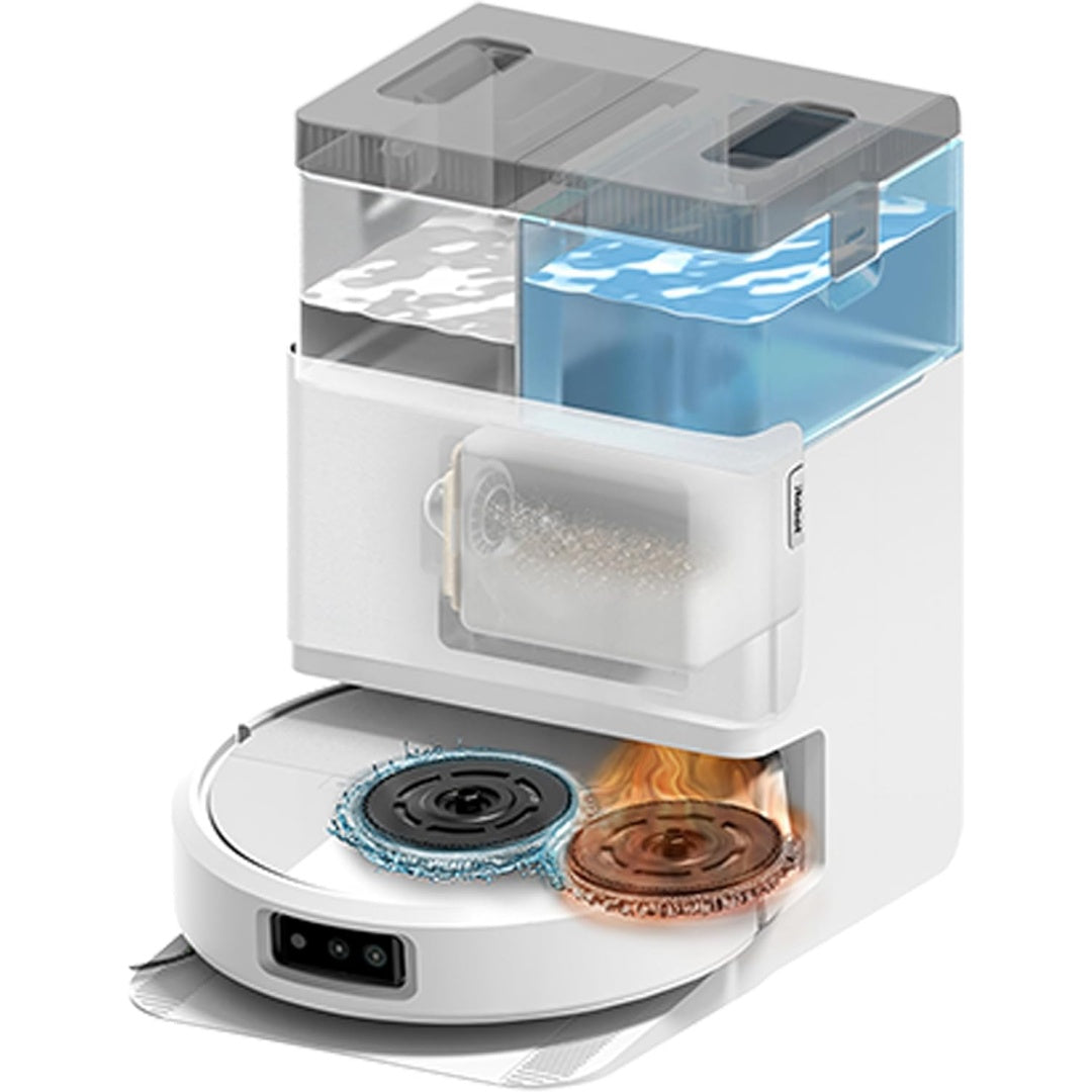 Ensemble robot et base de lavage alliant une cartographie des pieces et une navigation laser