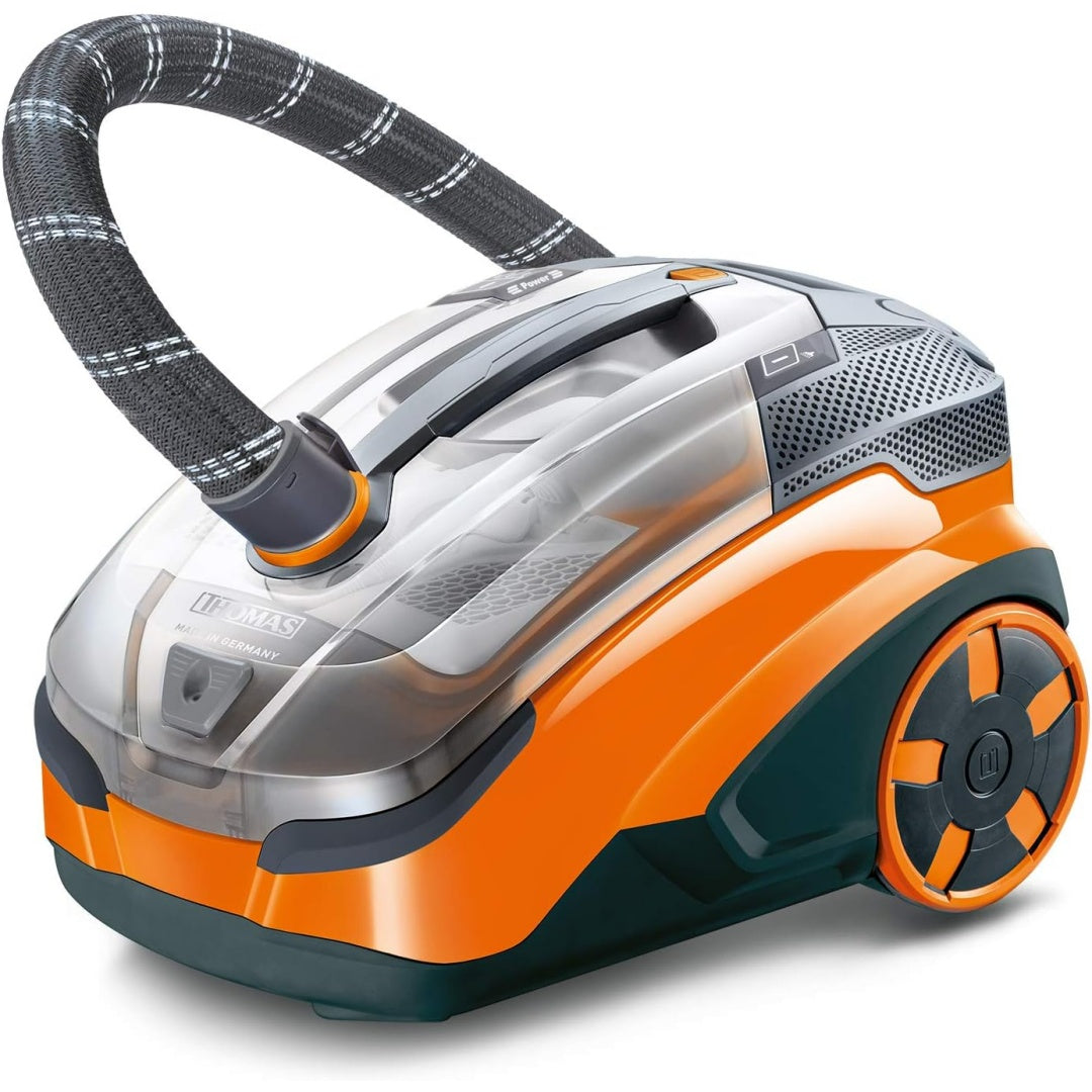Aspirateur de sol sur roues, coloris gris et blanc, avec l'entretien des tapis