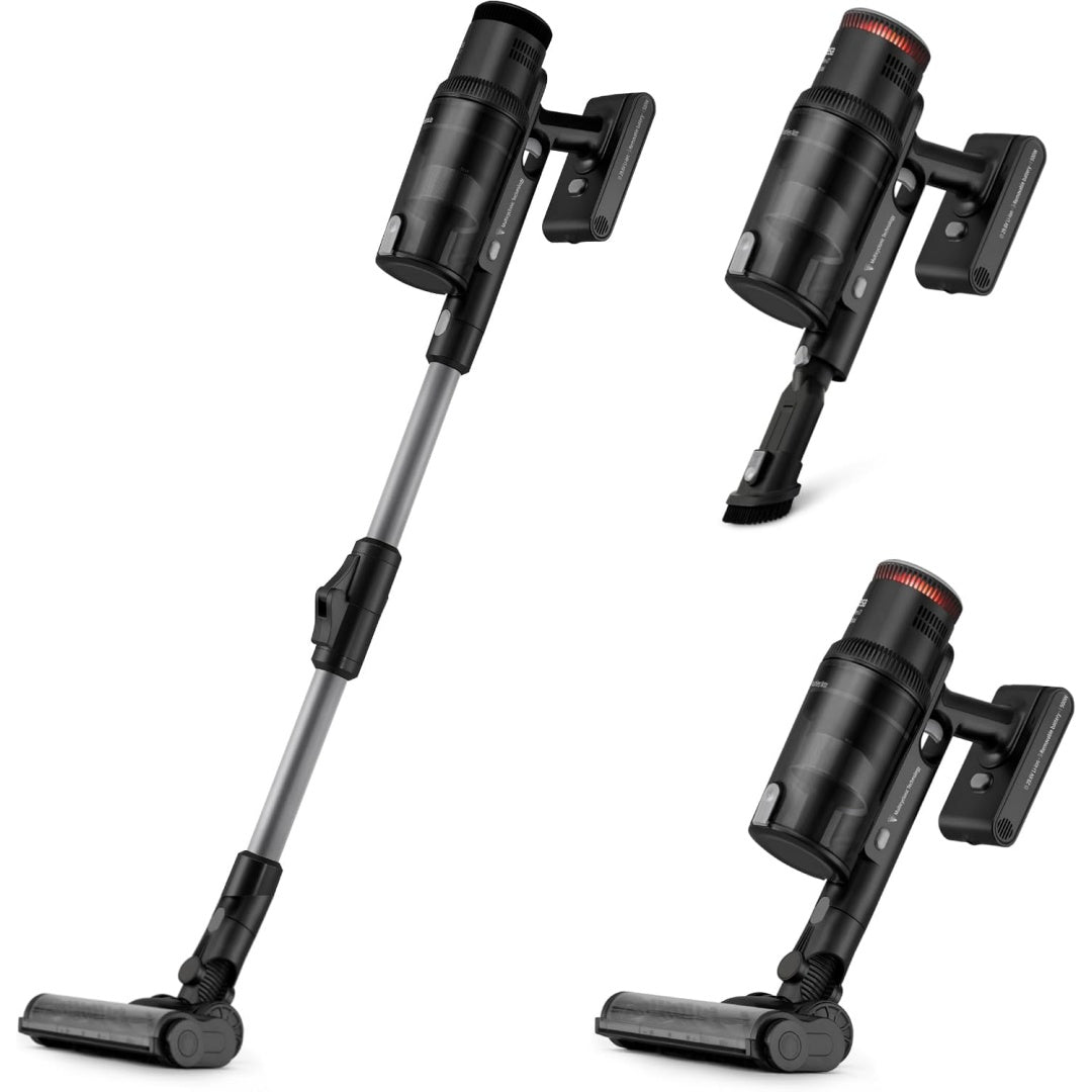 Aspirateur au format balai alliant la collecte de la poussiere et une contenance annoncee de 0,6 l